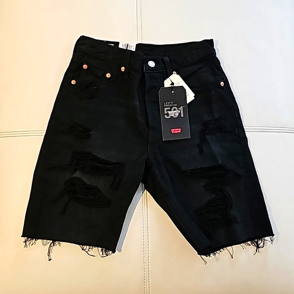 Levi's 501 Distressed Black Jean Short Size 25 - Picture 2 of 13
